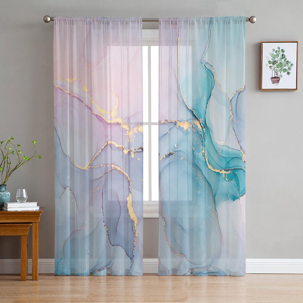 Marble Texture Tulle Curtains for Living Room Bedroom Kitchen Decoration Transparent Chiffon Sheer Voile Window Curtain