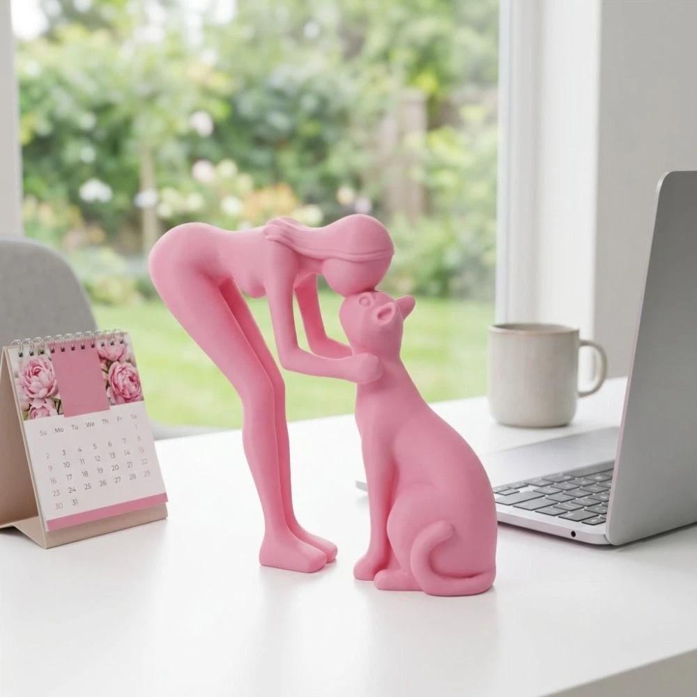 Decoration Cute Cat Figurine 3D Printed Desktop Ornaments Girl And Cat Statues Desktop Decoration