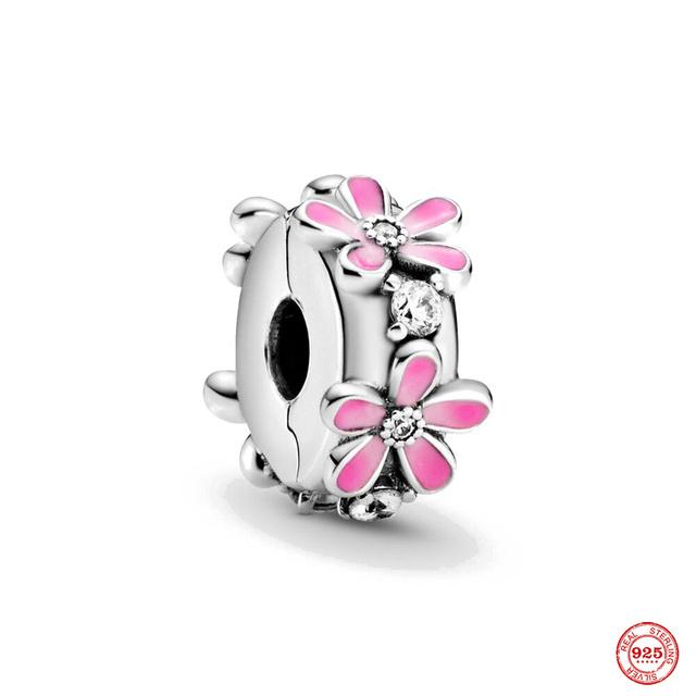 Новый розовый кулон в форме бабочки с цветком, подвеска из бисера, модный оригинальный браслет из стерлингового серебра 925 пробы для женщин, ювелирные изделия своими руками, подарок