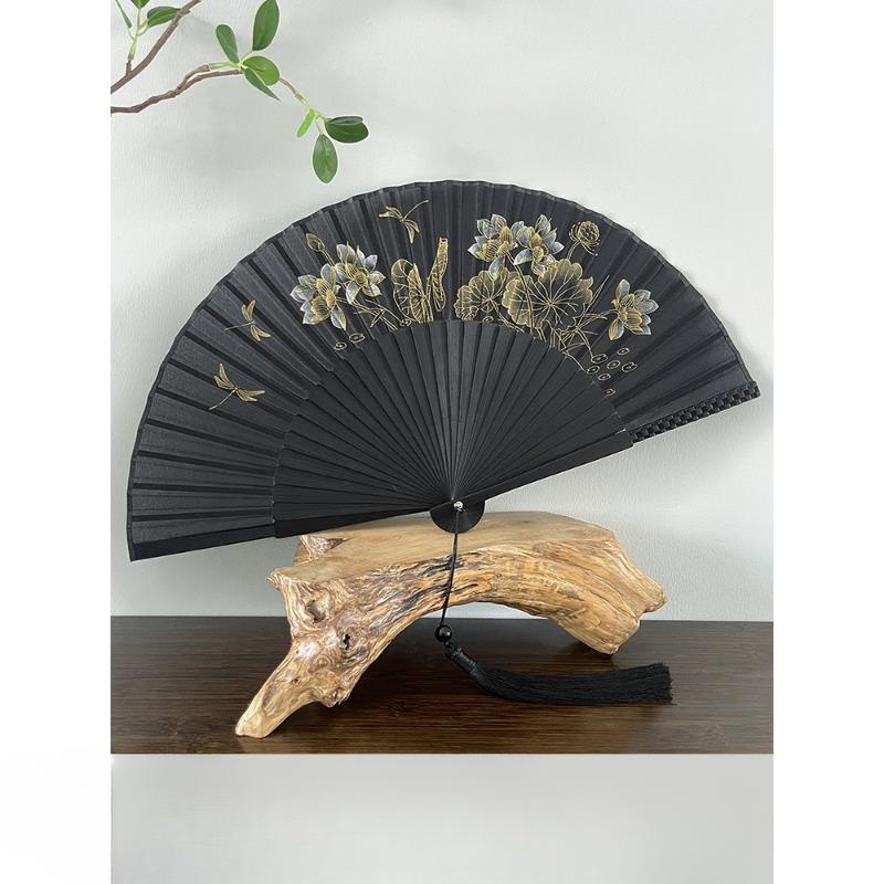 1PC Fan Summer Chinese Style Folding Fan Retro Style Lotus Classical Hanfu Cheongsam Daily Portable Folding Fan Dance Fan