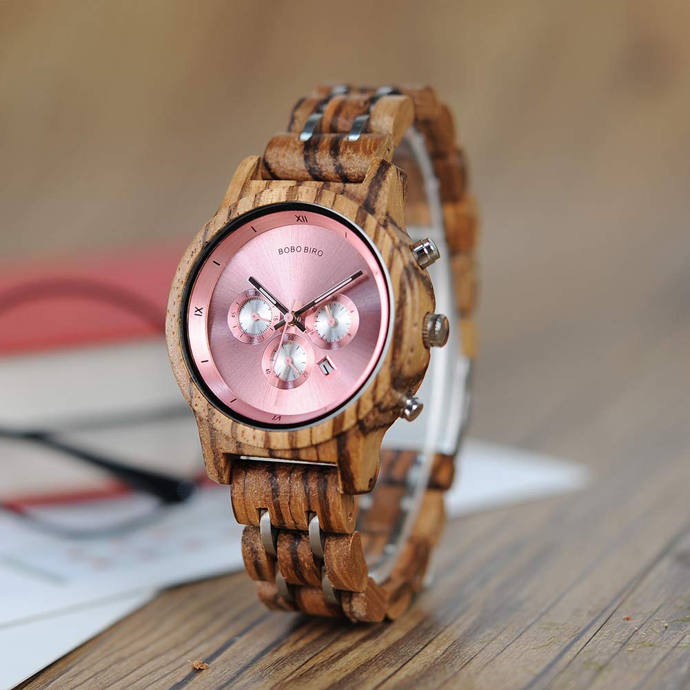 BOBO BIRD Wooden Watch Wood Lightweight Watch Quartz Analog Display Date Wood Watch Quartz Fashion Watch Wooden Watch Women's (P18-3)