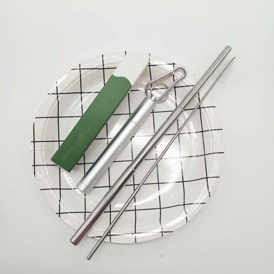 1 комплект многоразовых телескопических соломинок, портативный, из нержавеющей стали, с футляром для переноски, экологически чистый, легко чистится, соломинка