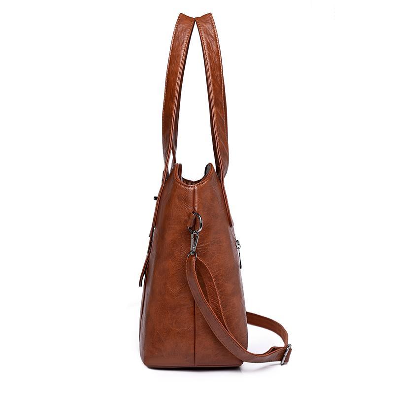 Women'S Elegant Solid Color PU Leather Shoulder Bag With Zipper Closure Polyester Lined Tote Versatile Handbag For Work