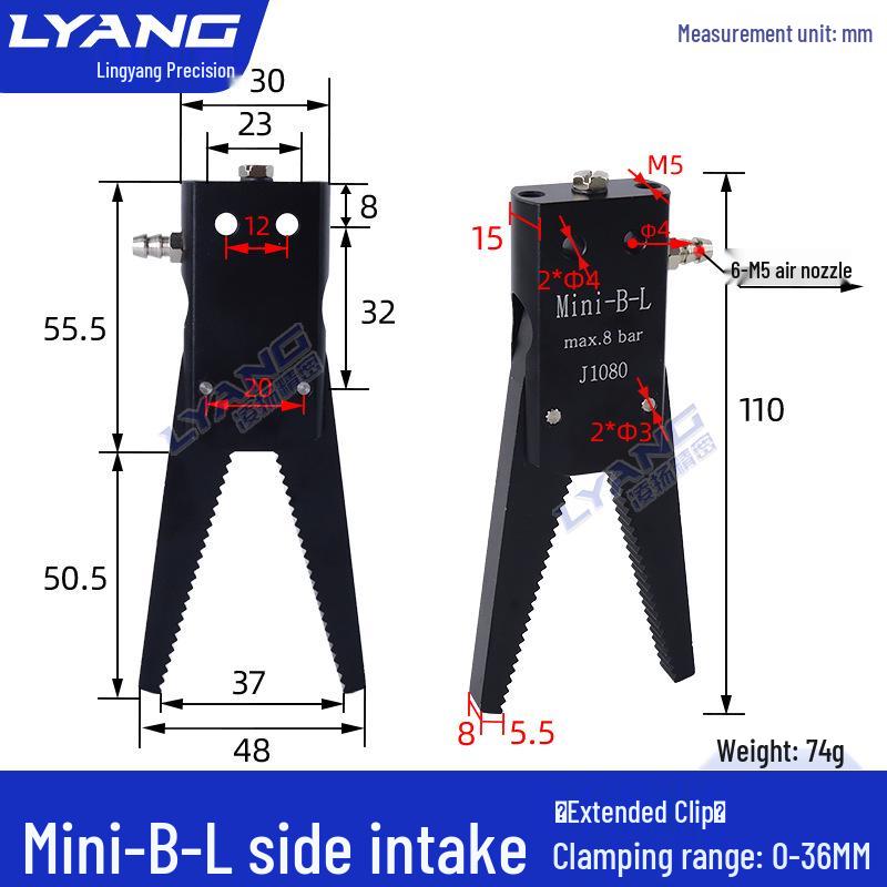 Pneumatic Mini Grippers: A/B/C/E Robot Arm Clamps for Injection Molding (J1060/J1080).