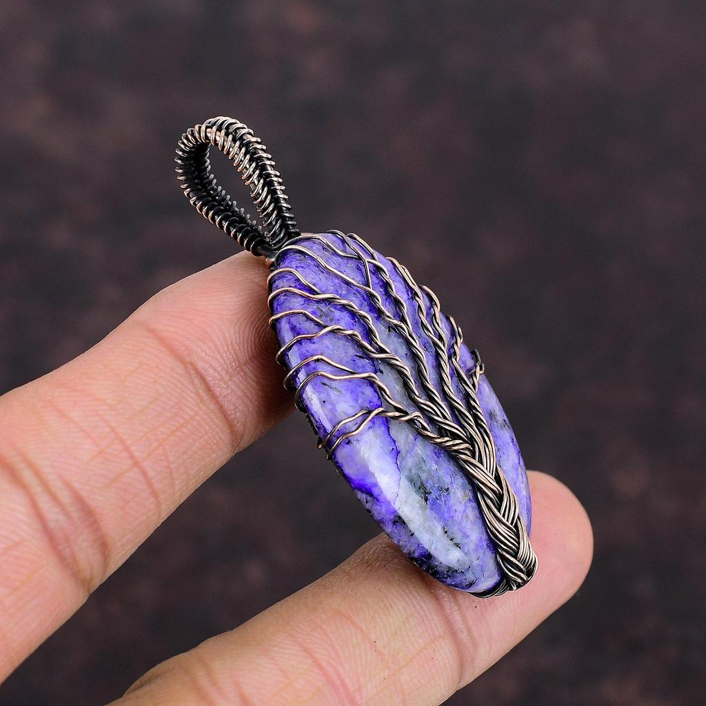 Подвеска «Дерево жизни» из чароита, медная проволока, подвеска ручной работы, ювелирное изделие «Дерево жизни», подарок для нее, подвеска из драгоценных камней, медные украшения