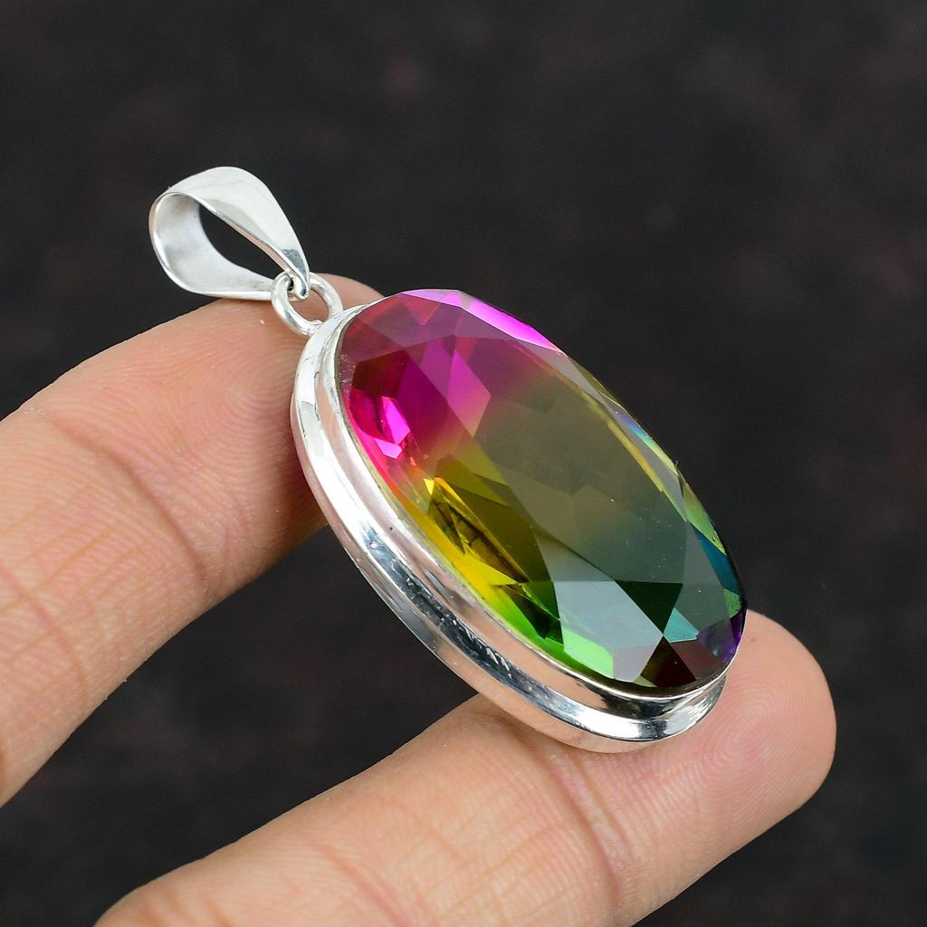 Ограненный мульти-турмалиновый кулон Ювелирные изделия ручной работы из драгоценных камней Подвеска из стерлингового серебра 925 пробы Достойный кулон Ювелирные изделия из мульти-турмалина Свадебные подарки
