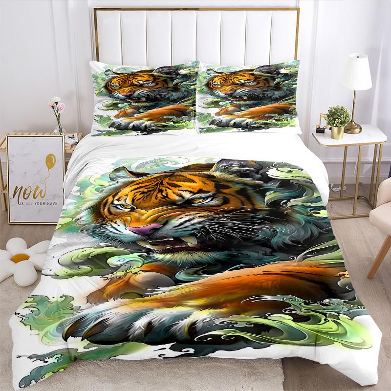 3pcs Tiger Design Duvet Cover Set - Machine Washable, Includes 1 Cover and 2 Pillowcases, No Core Included yy251013116