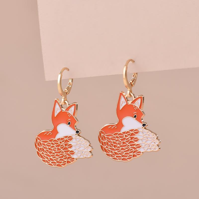 Colorful Aesthetic Animal Cat Rabbit Koi Dragon Earrings For Women Girls Enameled Delicate Gold Color Hoop Earrings Zircon Gift
