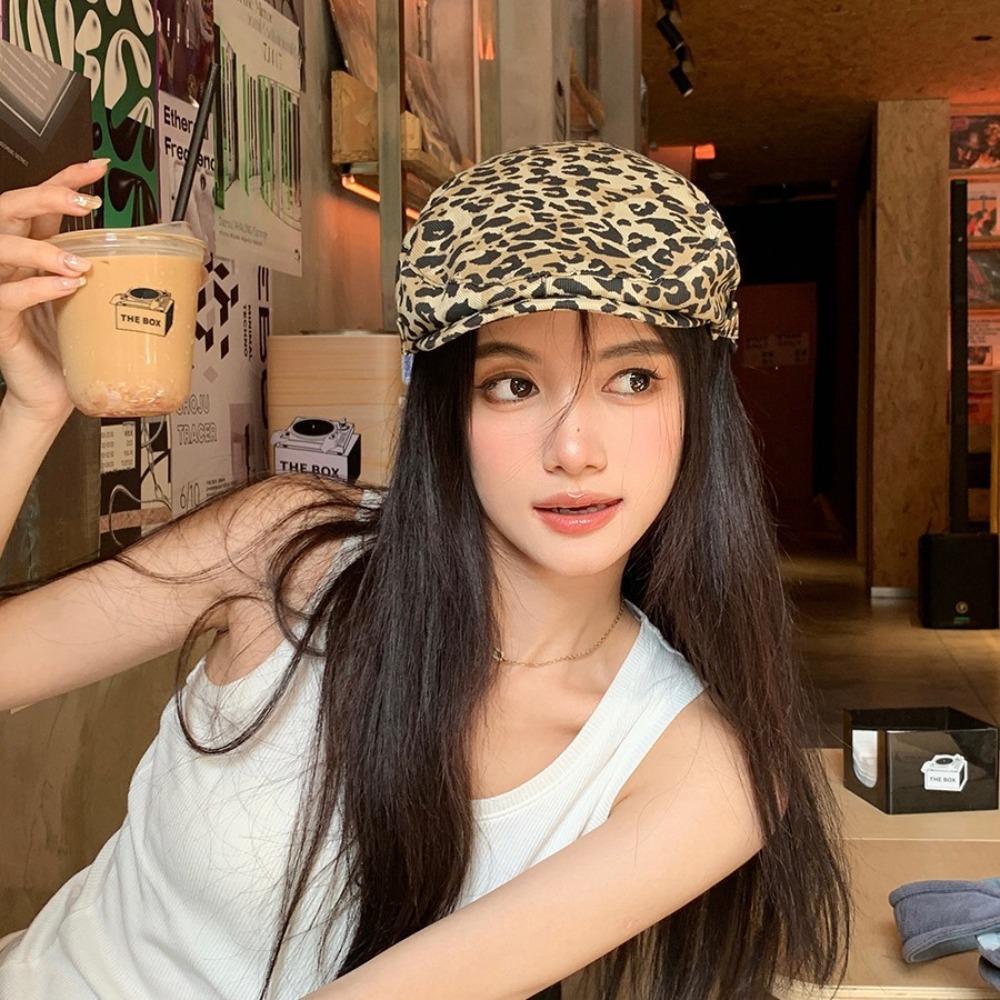 Casual Leopard Beret Retro Personality Painter Hat Fashion Leopard Print Cap