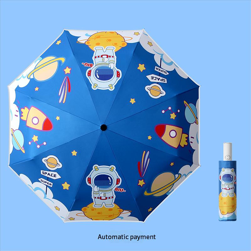 Cartoon Children'S Folding Umbrella Fully Automatic Rebound-Proof Safety Three-Fold Primary School Student Umbrella