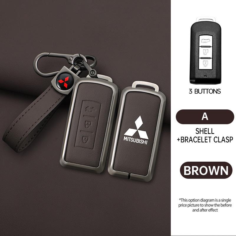 Leather Car Remote Key Case for Mitsubishi ASX LANCER Pajero Sport Outlander Eclipse Cross Keychain Full Cover Shell Accessories