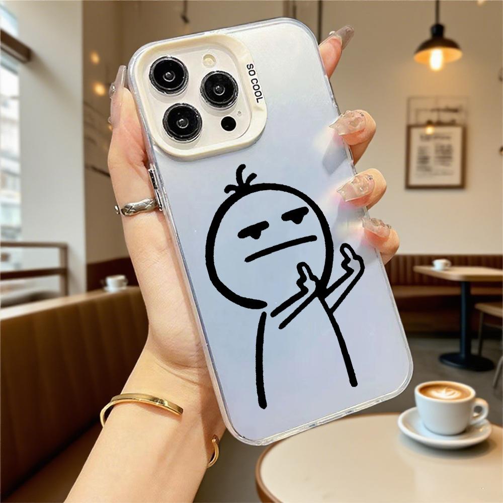 Figure Giving Middle Finger Hard Phone Case for Iphone 16 15 14 13 12 11 Pro Max Mini Shockproof Anti-Scratch Protective Cover