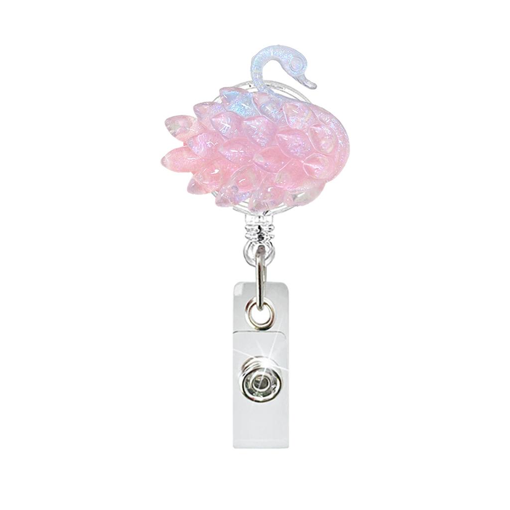 Swan Badge Holder Convenient Retractable Id Card Holder Transparent Badge Reel Compact Crystal Badge Reel For Nurses School