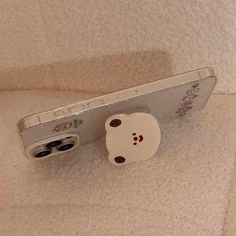 Bear Head Stand Apple 16 Mobile Phone Case 13 Glitter Powder Iphone14pro Max Suitable for 15 Soft Cute Cute