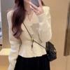 Early Spring New Red Bright Silk Design Sense Outerwear Sweater Women's V-neck Thin Knitted Cardigan Top