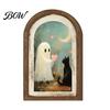Ghost Themed Room Decor Arch Wooden Sign, Cute Halloween Table Rustic Farmhouse Spooky Home Accents Shelf Decor, Decorative Wall Art for Mantel Living