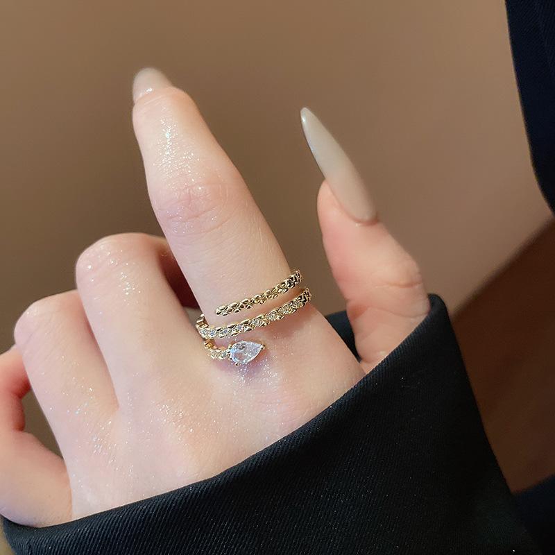 Luxury Zircon Sparkling Diamond Spirit Serpentine Ring Silver Open Ring High Quality Texture Simple and Versatile Trendy Cool Handmade for Women