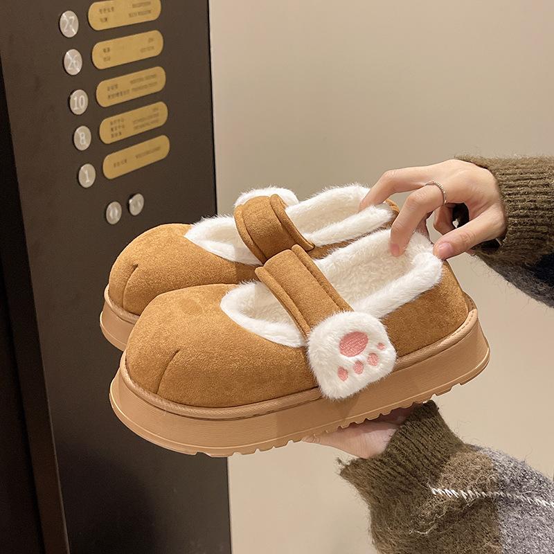 Милые хлопковые зимние сапоги «кошачья лапка» с зимней бархатной толстой подошвой для дома и улицы, теплые ботильоны с круглым носком