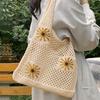 Yogodlns Женская летняя пляжная сумка с милым цветочным узором, вязаная крючком, повседневная сумка, модная сумка для повседневного офисного использования, вязаная сумка