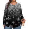 Women's Plus Size Fashion  Printed Casual Pleated Round Neck Long Sleeve Top