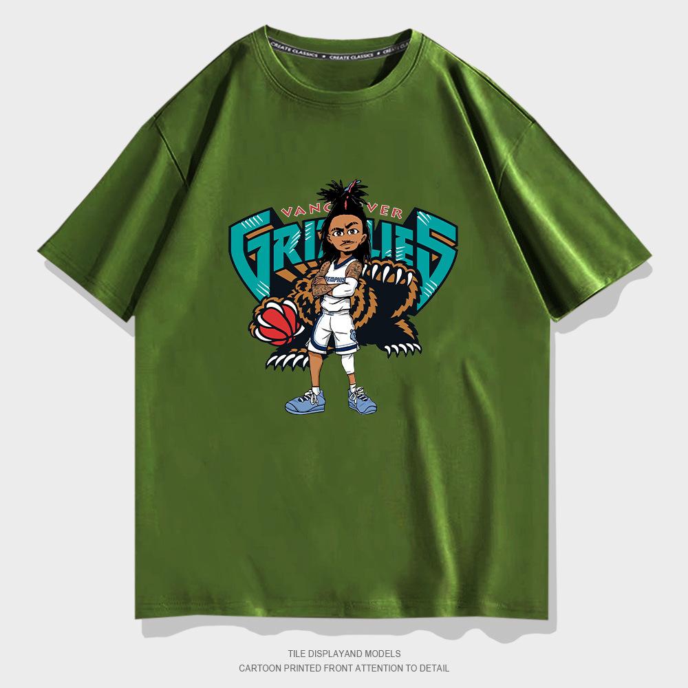 Grizzlies Morant cartoon short-sleeved T-shirt men's and women's trendy basketball sports loose half-sleeved training clothes