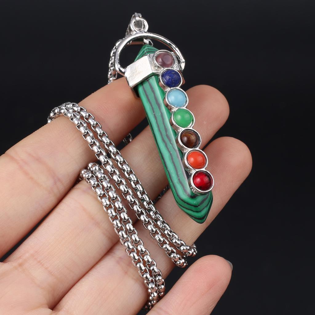 1 шт., Подвеска-кристалл для духовного исцеления, Геометрическая двусторонняя шестиугольная пирамида, Инкрустированная драгоценными камнями семи чакр, Шармы, Ожерелья для женщин и мужчин