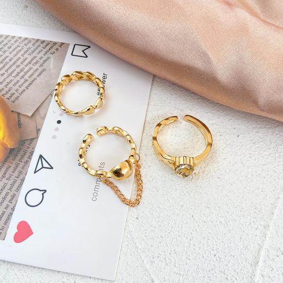 1 Set Women Ring Heart Shape Chain Decor Opening Design Metal Finger Ring Dates Parties Jewelry Accessory