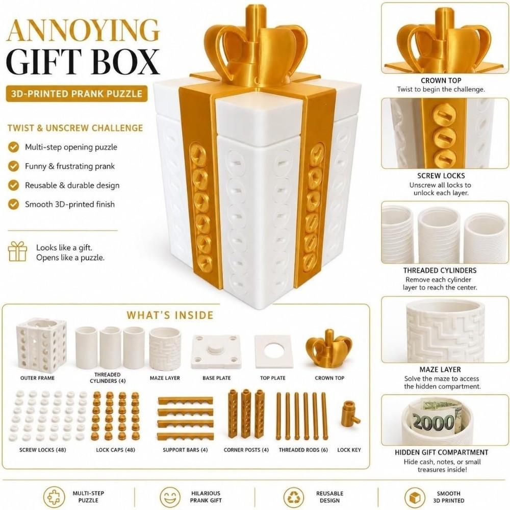 Abnehmbare 3D-gedruckte Scherz-Geschenkbox Lustige Scherz-Schraubenkiste Überraschungs-Geld-Rätselbox Für Weihnachten