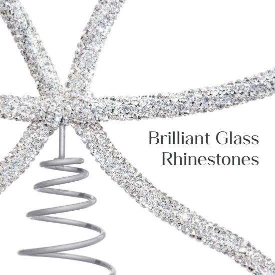 9.8" Rhinestone Bow Tree Topper Gold/Silver Rhinestone Bow Tree Top Ornament for Xmas Holiday