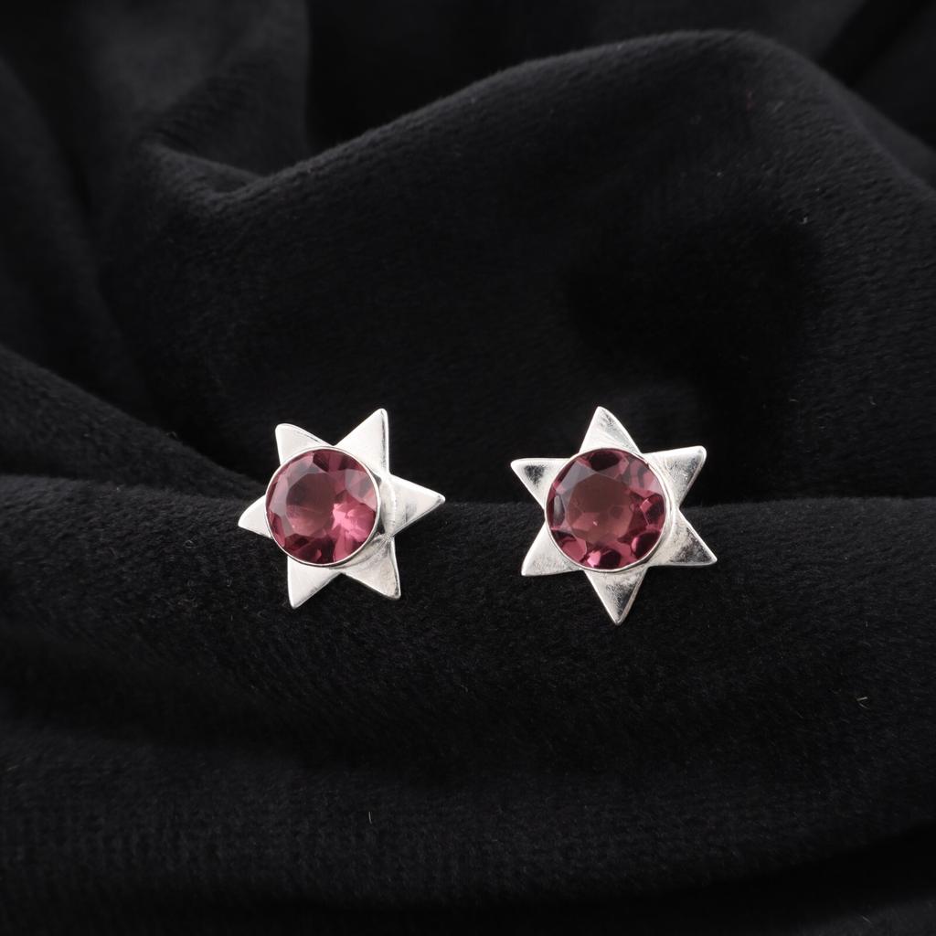 Rhodolite Gemstone 925 Sterling Silver Jewelry Handcrafted Stud Earrings 0.44" EE-175-6