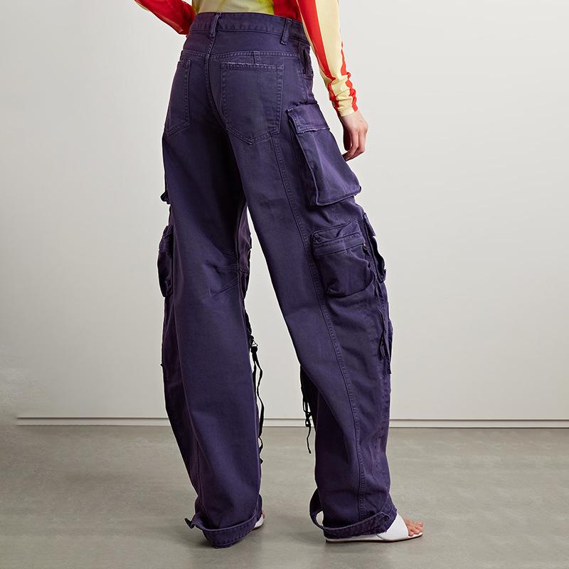 Весенние джинсы в американском уличном стиле с множеством карманов, с высокой талией и универсальные, узкие брюки прямого кроя