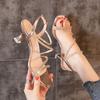 Fashion Silver Gold Sandals Elegant Fashion Designer Rhinestone Summer New 2024 Medium Heel Shoes Dress Woman Stiletto Heels Party Sexy