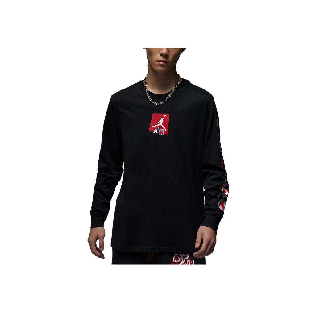 Jordan Спортивная повседневная футболка с круглым вырезом и длинным рукавом с принтом, мужские топы, черные FD7018-010