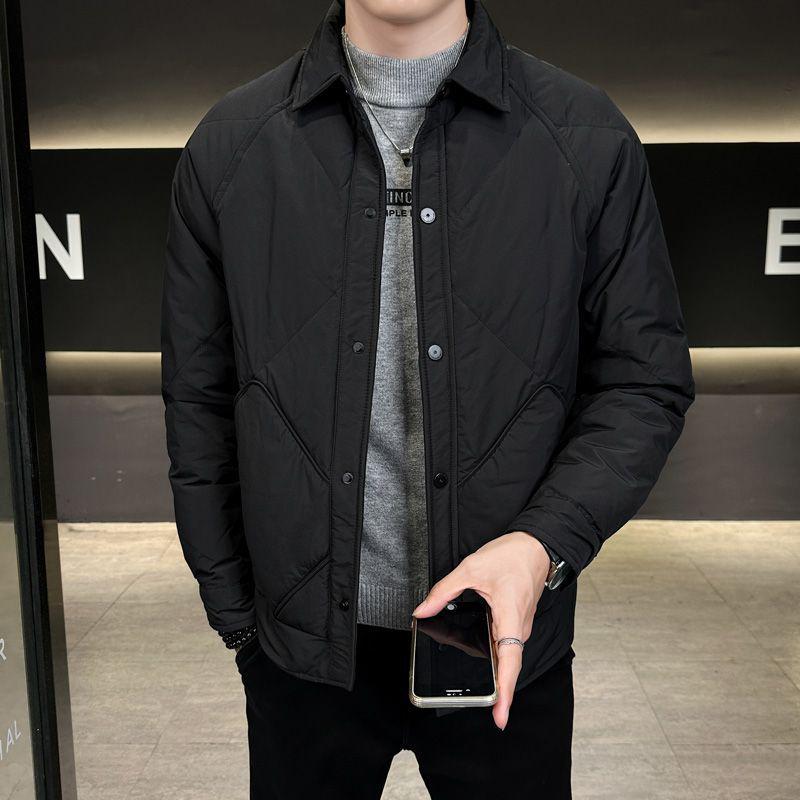 Мужская легкая клетчатая пуховая куртка в корейском стиле с отложным воротником