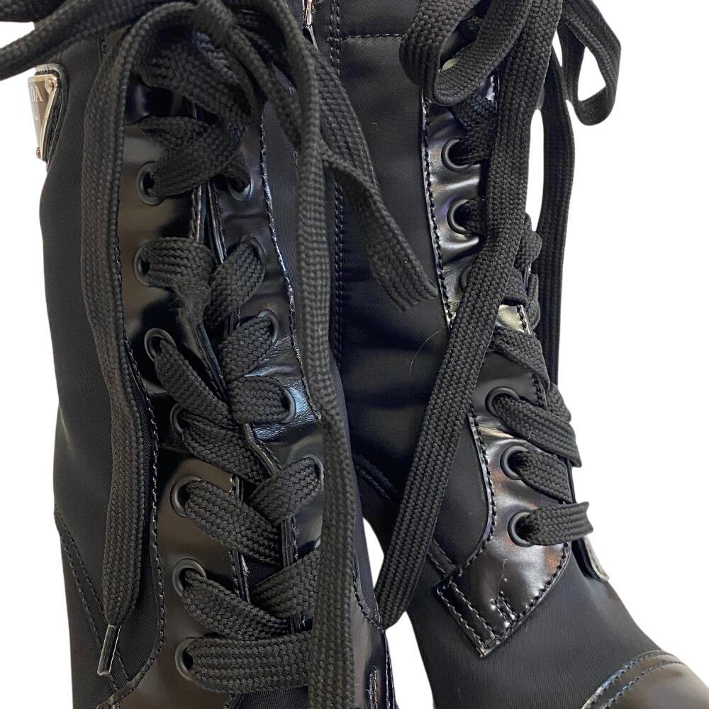 PRADA short boots lace up Triangle logo Re-Nylon Nylon boots black Nylon Women Used