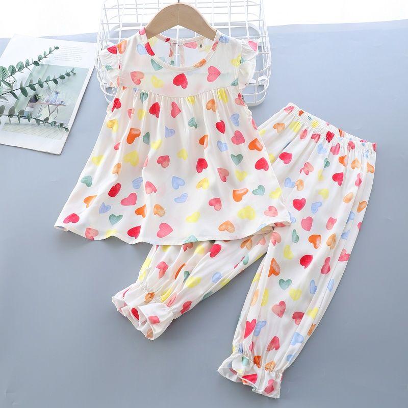 Girls' Summer Flying Sleeve Seven Part Pants Set Children's Two-piece Set Baby Pajamas