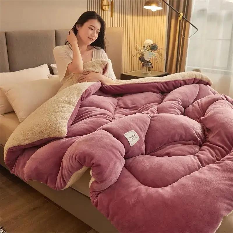 Winter Thickened Lamb Wool Quilt Double-Sided Fleece Warm Quilt Student Dormitory Single Double Bed Household Bedding
