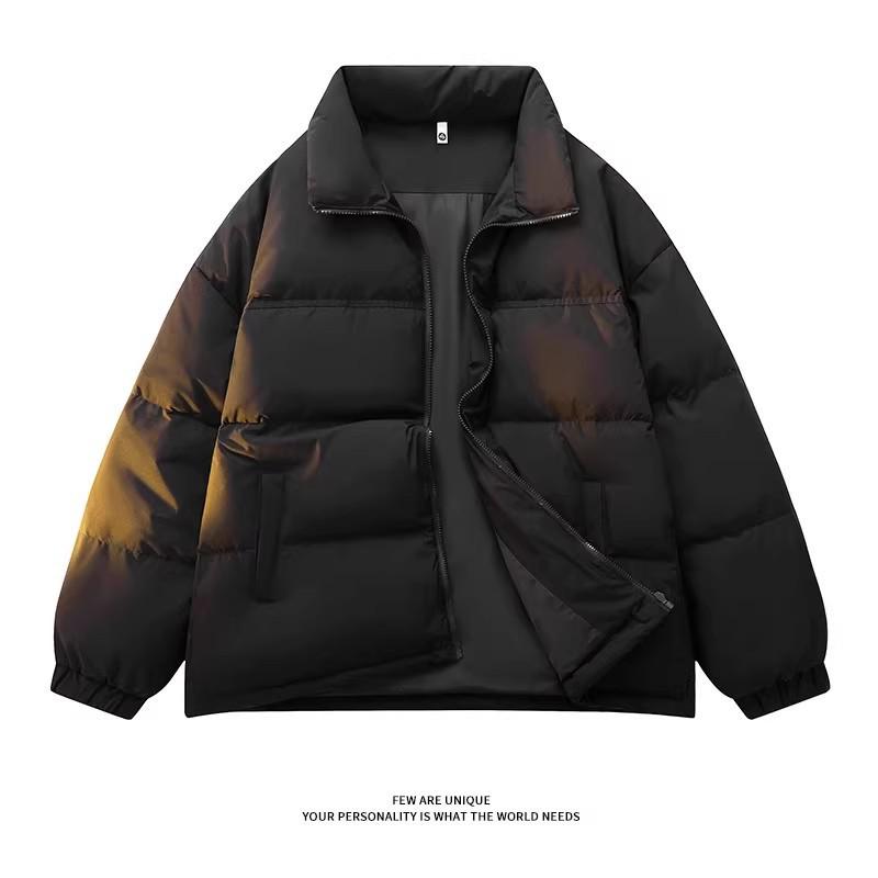 Men's American Rebellious Black Bomber Down Coat - Loose Fit Short Workwear Jacket