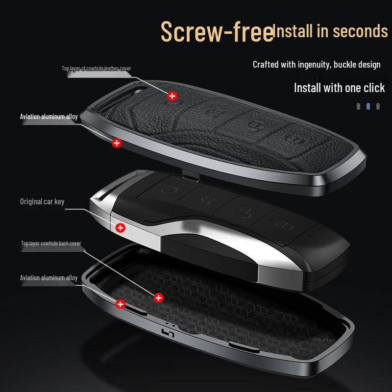 BYD Car Key Fob Case: Qin Pro, Song PLUS, Han MAX, Tang E9 - Aluminum Alloy Shell and Buckle