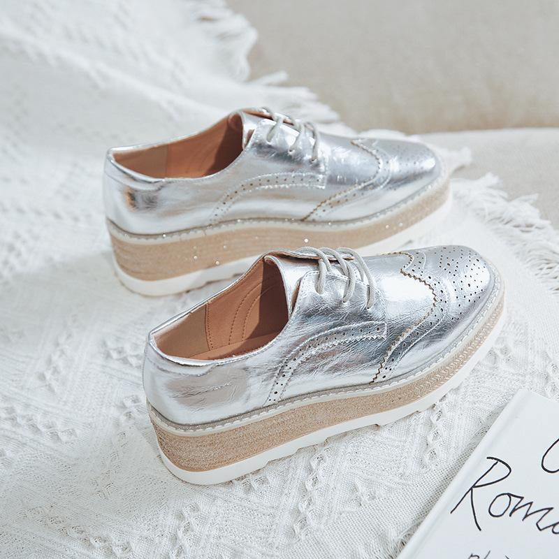 Туфли на толстой подошве в британском стиле, туфли «Бисквит», одинарные туфли на шнуровке, маленькие кожаные туфли, универсальная корейская версия, новая весенняя модель HZB