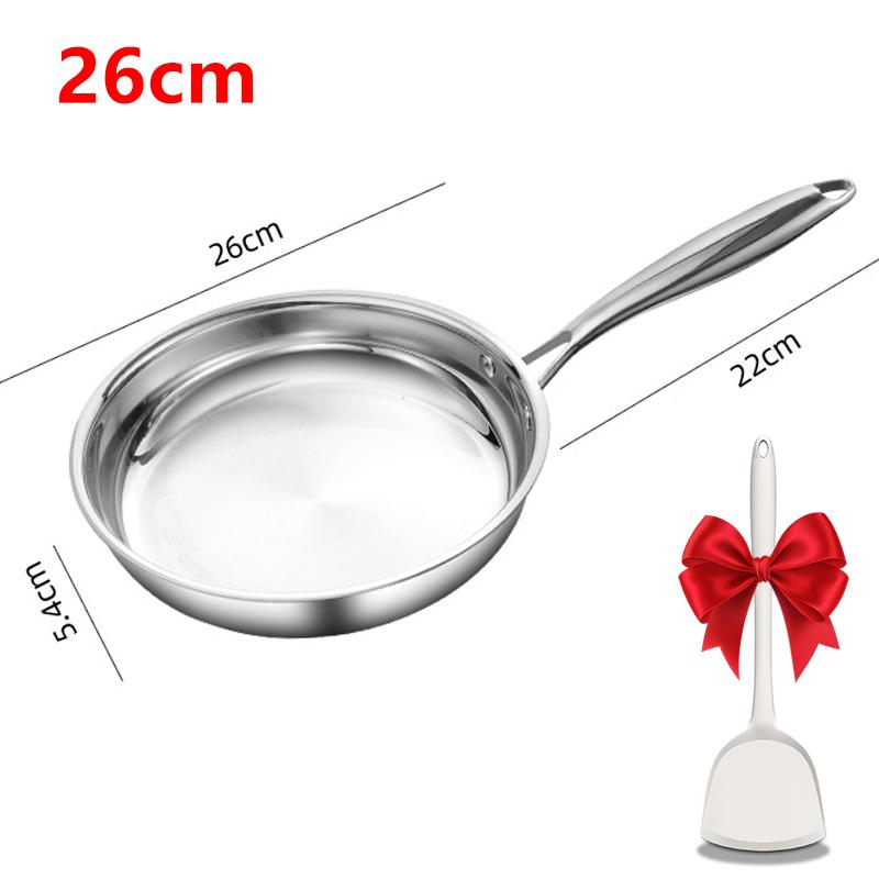 304 Stainless Steel Frying Pan Tri-Ply Skillet Induction Cooking Pan Kitchen Cookware NonStick Pan Fried Steak Pot Multiple Size
