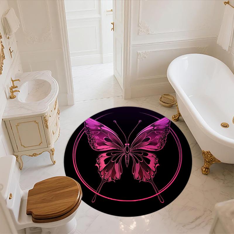 Pink Butterfly,Round Area Rug,Carpet Rug for Living Room Bedroom Sofa Playroom Decor,Non-slip Floor Mat