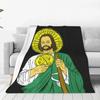 San Judas ST. JUDE Saint Jude Catholic Tee Flannel Blanket Green Super Soft Throw Blanket for Camping Bedspread Sofa Bed Cover