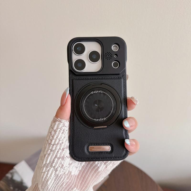 Luxury Magnetic Leather Aromatherapy Phone Case For 17 16 15 14 13 12 Pro Max Rotate Bracket Wireless Charging Borderless