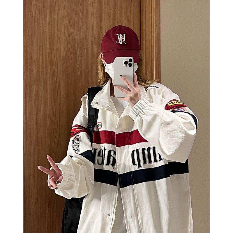 Винтажная гоночная куртка, женская негабаритная японская уличная куртка Y2k Harajuku, куртки-бомберы на молнии, корейская модная ветровка