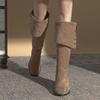 2025 осень и зима новая ретро матовая с отворотами два способа носки толстый каблук высокий голенище круглый носок ботфорты выше колена