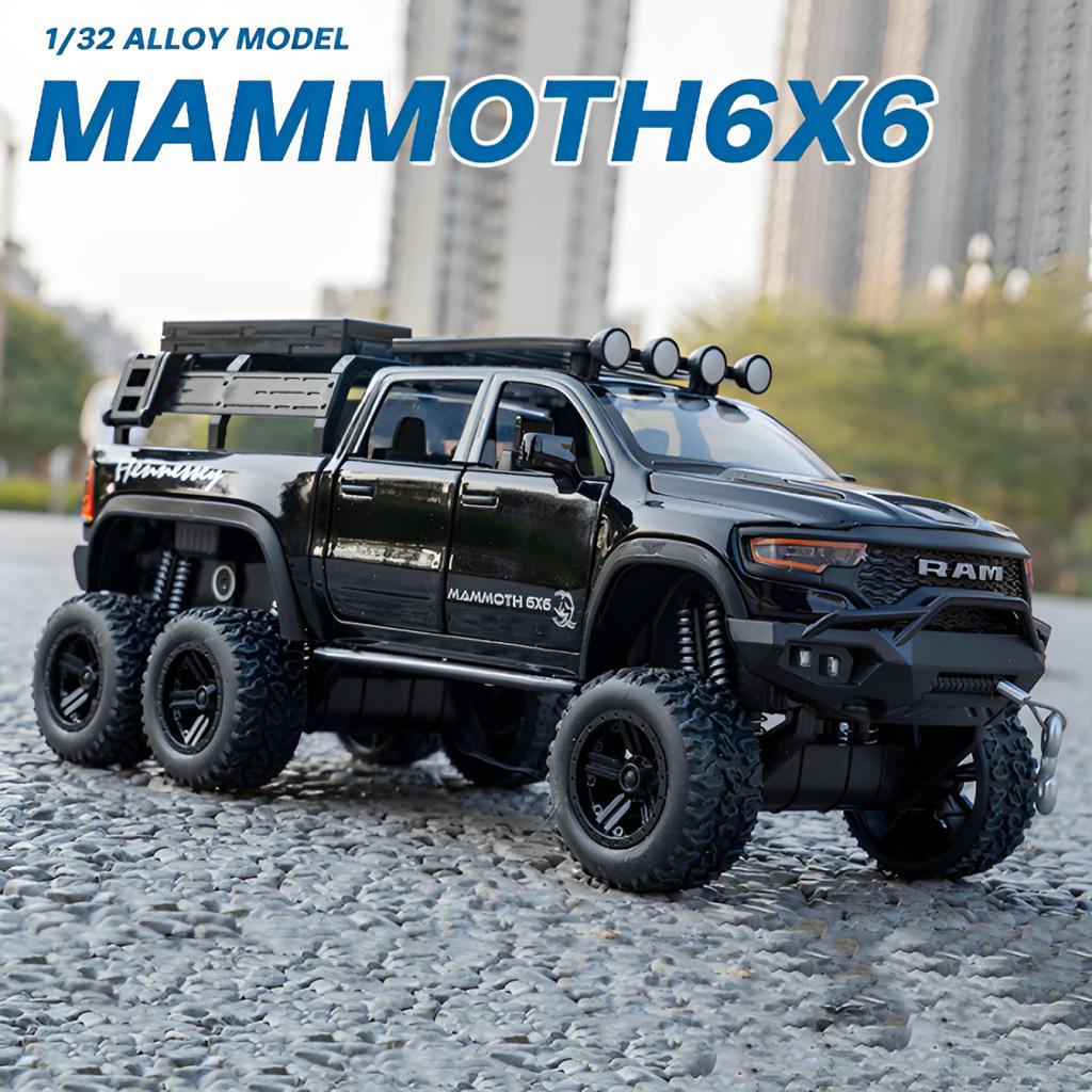 1/32 Scale Dodge Tyrannosaurus Rex RAM 1500 TRX 6*6 Warlord Alloy Miniature Car Diecast Metal Scale Car Model Sound and Light Kid Toy Car