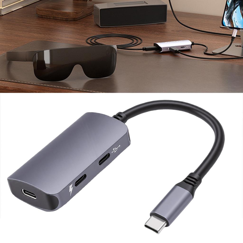Адаптер USB C для AR-очков PD 100 Вт Быстрая зарядка 4K 60 Гц Двойной USB C Адаптер для AR-очков и Игр Подходит для 2