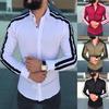 Fashion Men's Autumn Winter Casual Packwork Button Long Sleeve Shirt Blouse Top