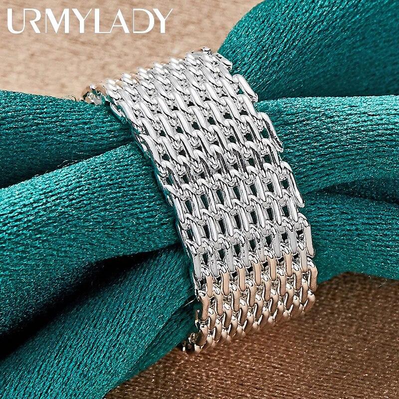 URMYLADY из стерлингового серебра 925 пробы, тканое сетчатое кольцо для женщин и мужчин, очаровательное свадебное кольцо для помолвки, вечерние, модные украшения